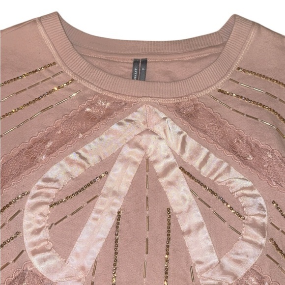 Anthropologie Beaded Bow Dusty Blush Pink Sweater Sweatshirt Small - Picture 5 of 14
